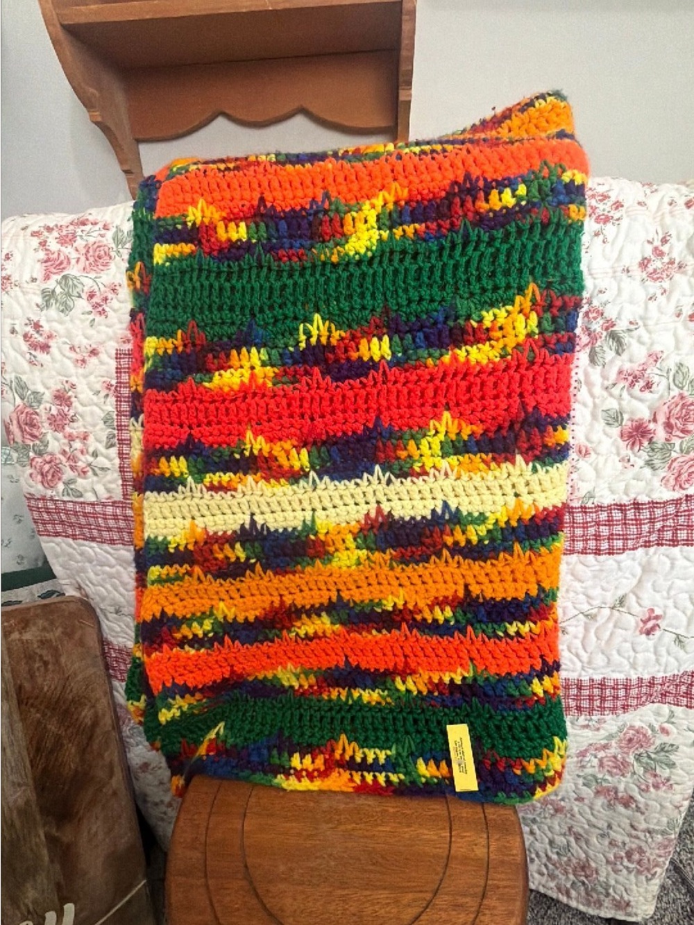Colorful Hand-Crocheted Throw Blanket - Multi Color